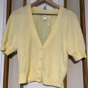 Anthropologie Yellow short sleeve cashmere cardigan. Size medium.